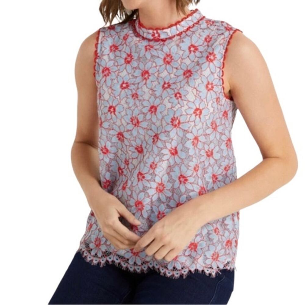 NWT Draper James Floral Lace Tank Blouse Red/Blue Sz 12